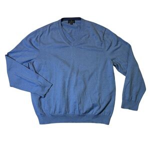 Brooks Brothers mens XL blue solid 100% supima cotton v-neck pullover sweater